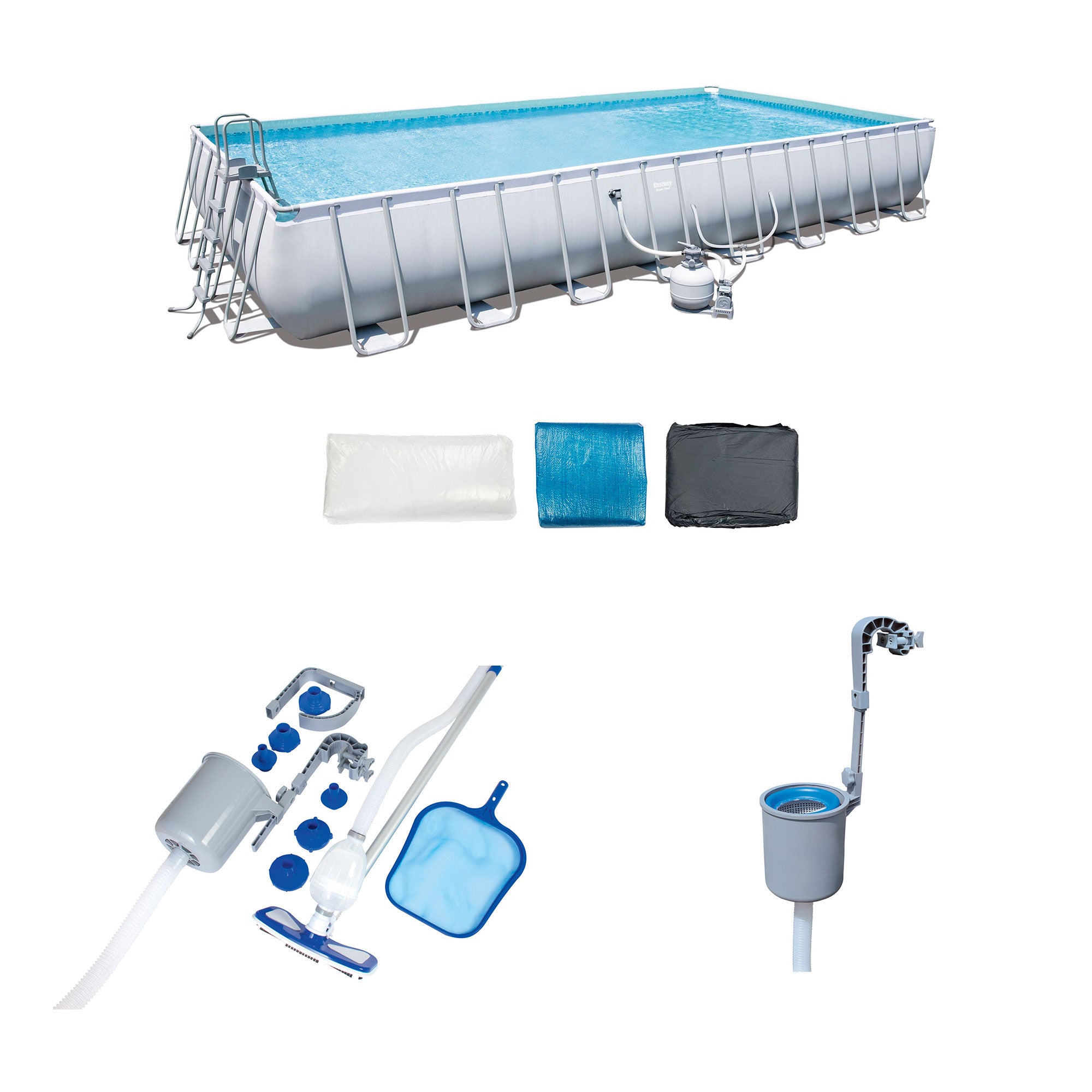 Bestway 31.3ft x 16ft x 52in Pool Set with Vacuum, Maintenance Kit and Skimmer - VMInnovations