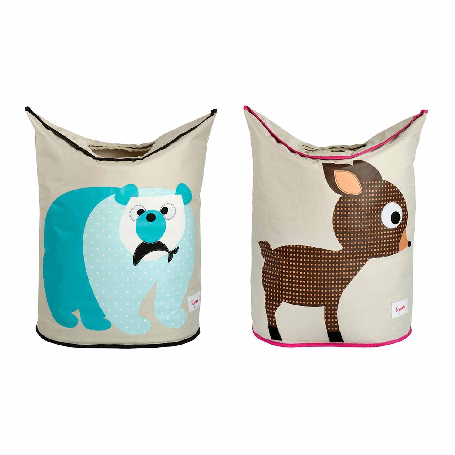 3 Sprouts Polar Bear Baby Nursery Laundry Hamper Storage Basket & Deer Organizer