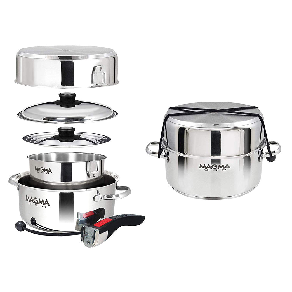 Magma Products 7 Piece Stainless Steel Milled Flat Nesting Cookware (Open Box)