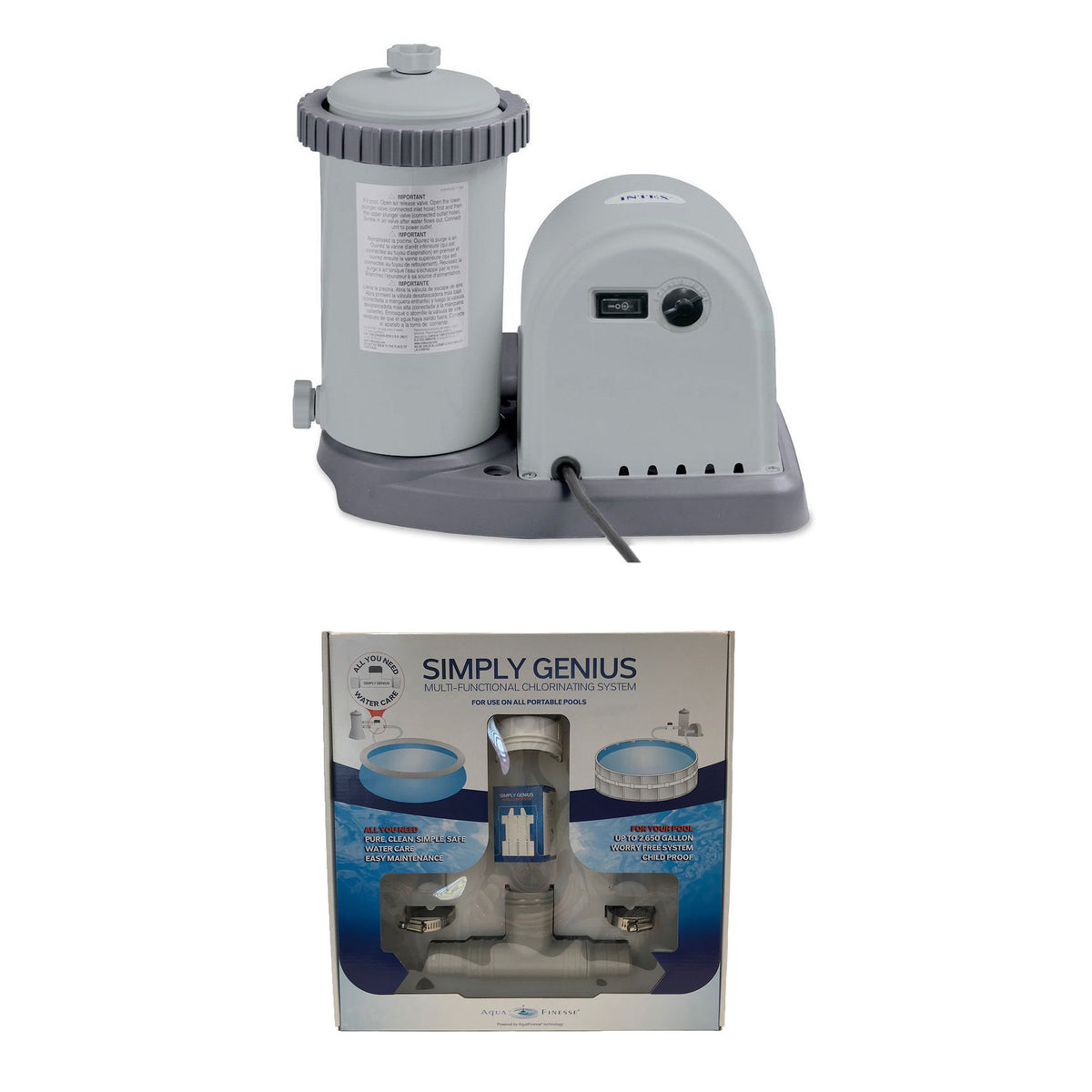 Intex Pool Filter Pump with Timer & AquaFinesse Connect Kit Pool Chlorinator