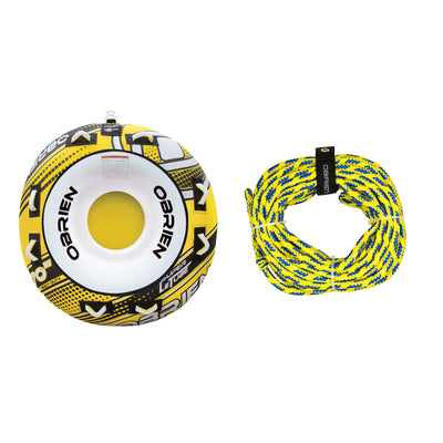 O'Brien Tube 70 Inch 2 Person Towable Inner Tube, Yellow | 60-Foot Tow Rope