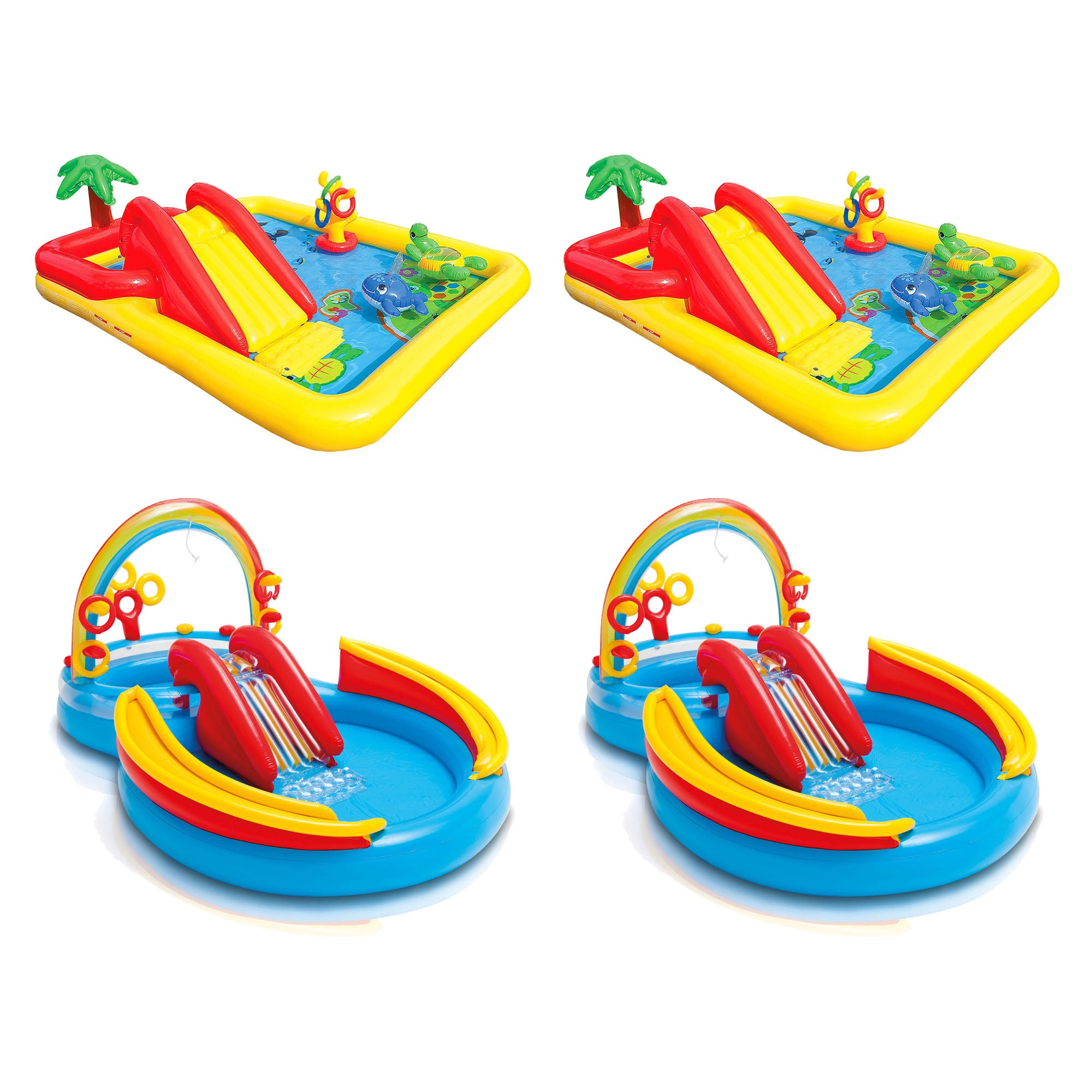 Intex Inflatable Ocean Kiddie Pool (2 Pack) & Intex Rainbow Ring Pool (2 Pack) - VMInnovations