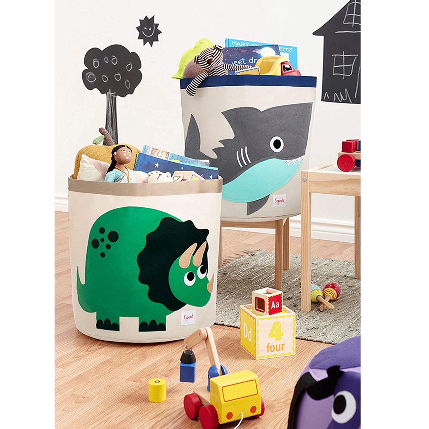 3 Sprouts Canvas Storage Bin Laundry and Toy Basket for Kids, Shark (Used) - VMInnovations