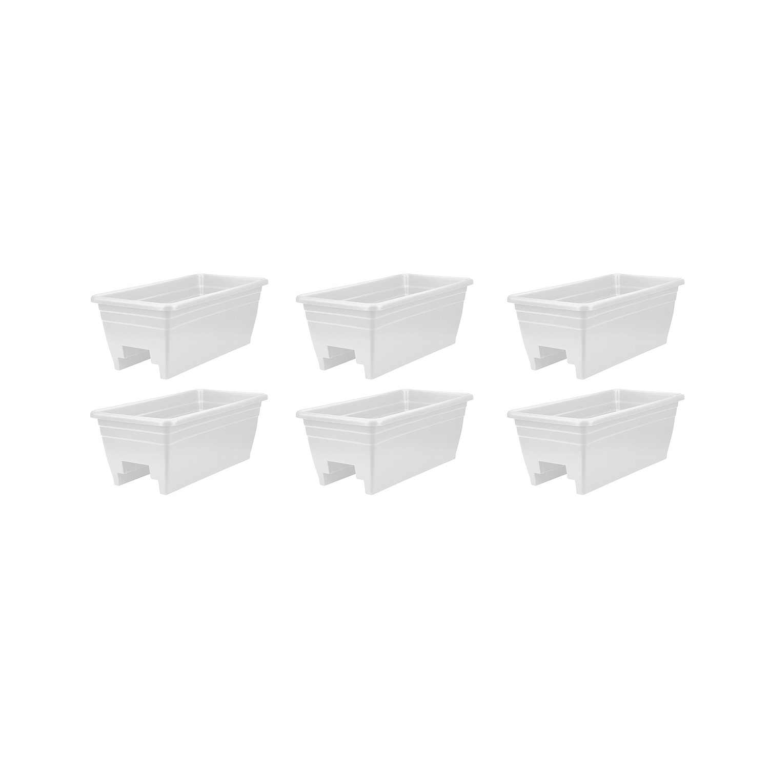 HC Companies 24 Inch Deck Rail Box Planter with Drainage Holes, White (6 Pack) - VMInnovations