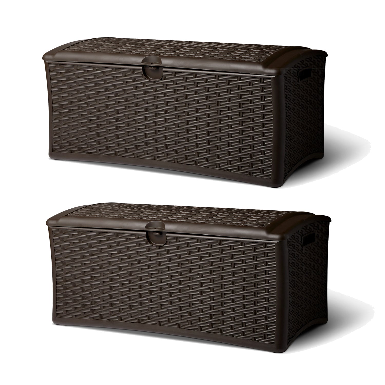 Suncast 72 Gallon Resin Wicker Outdoor Patio Storage Deck Box, Brown (2 Pack) - VMInnovations