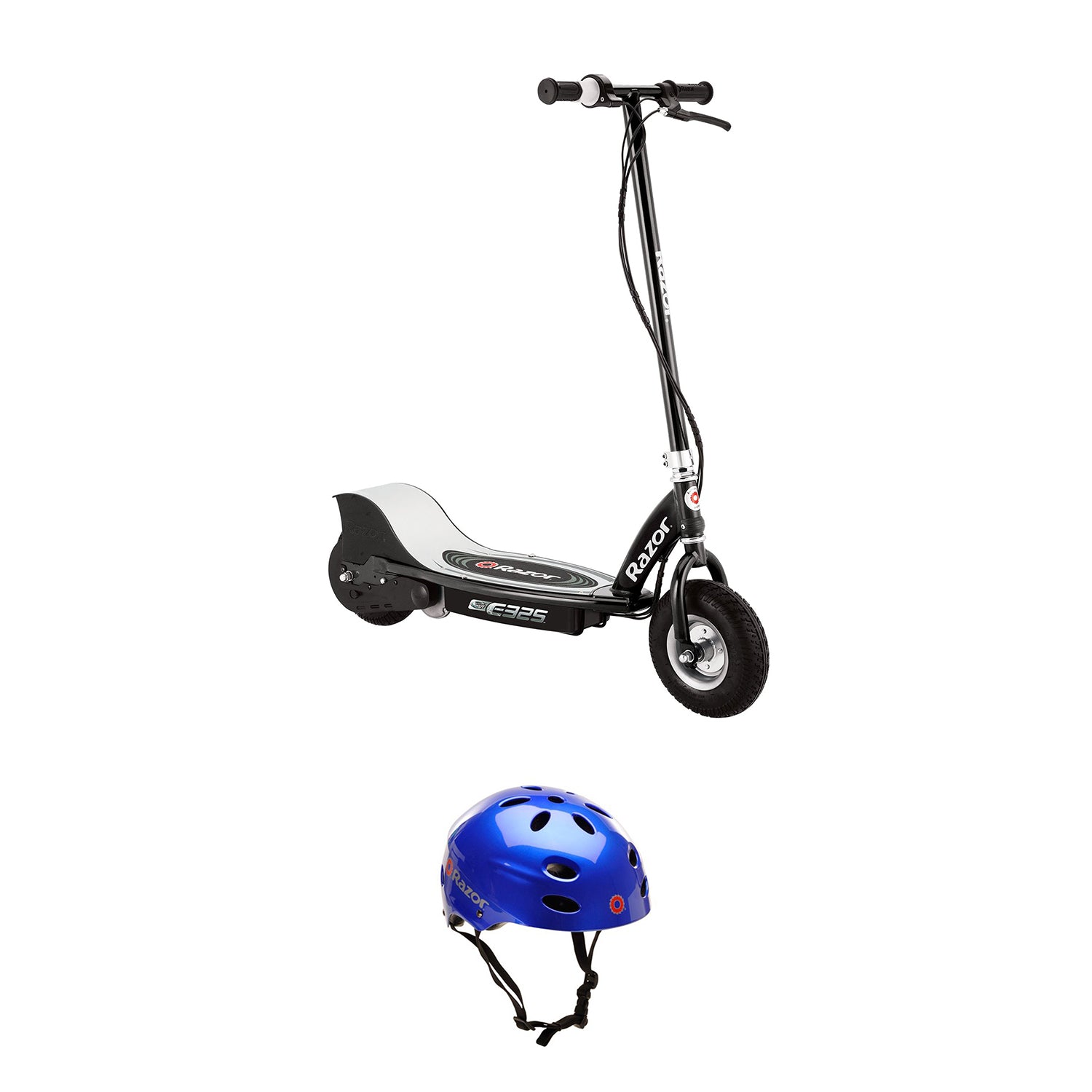 Razor E325 Motorized Ride On Scooter, Black and V 17 Safety Helmet, Glossy Blue