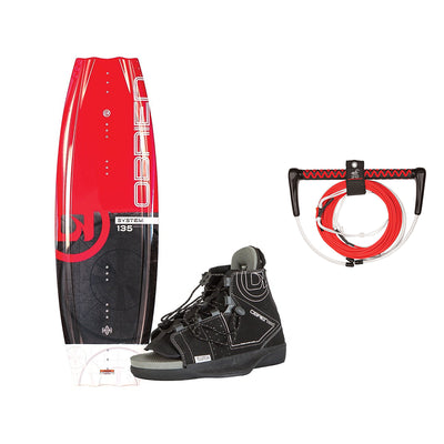 O'Brien Wakeboard with Size 4 to 8 Bindings & Airhead 70 Foot Tow Rope, Red