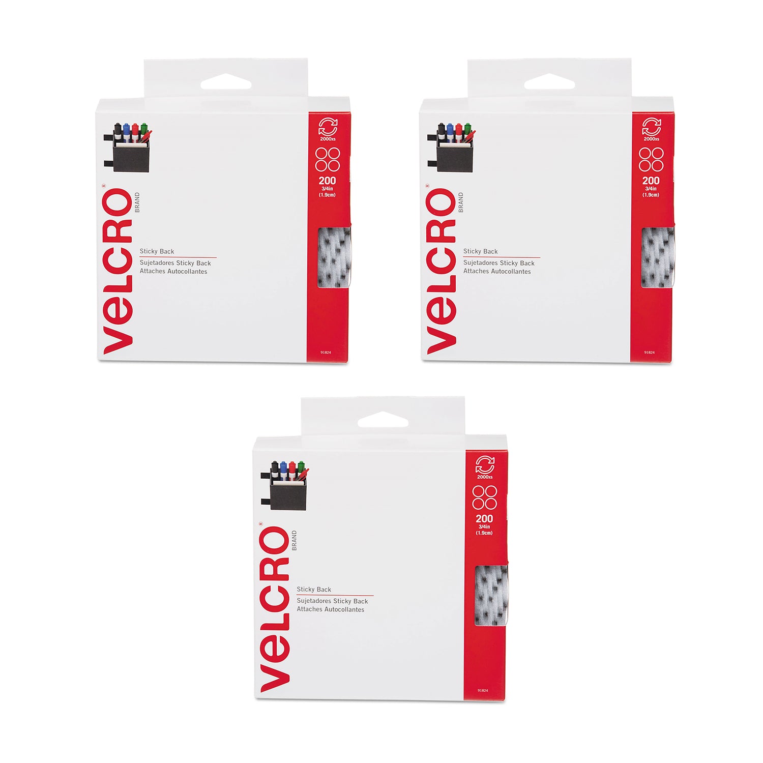 Velcro Sticky Back Hook and Loop Adhesive Fastener Pads, Set of 200 (3 Pack) - VMInnovations