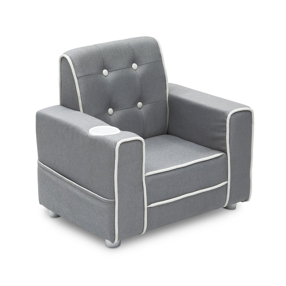 Delta Children Chelsea Kids Upholstered Chair with Cup Holder, Gray (Open Box)