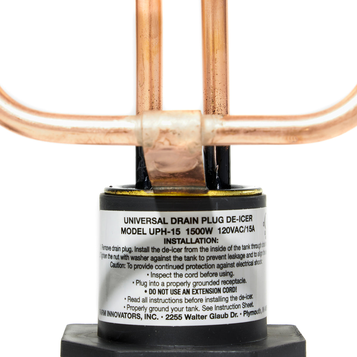 Farm Innovators UPH-15 Universal Water Tank 1500W Drain Plug De-Icer (Open Box) - VMInnovations