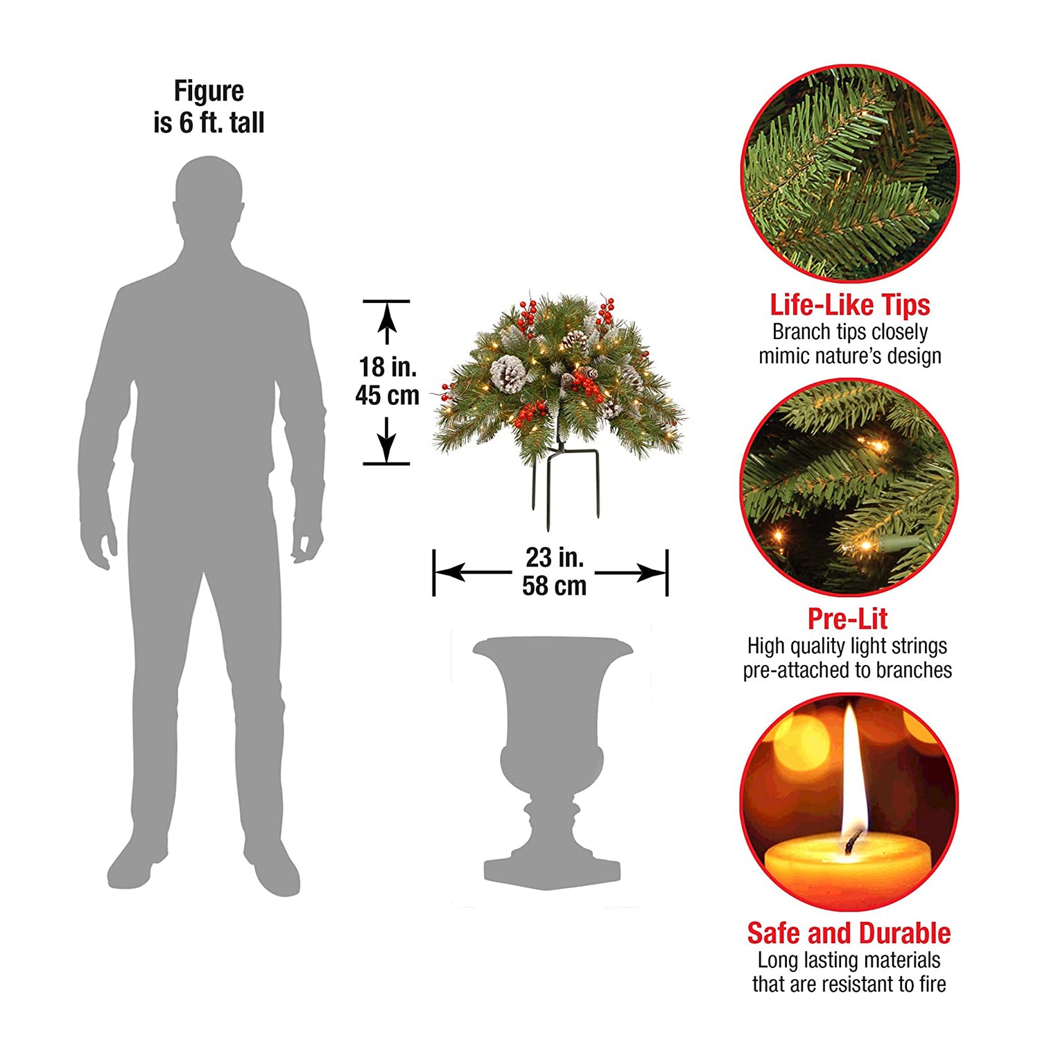 National Tree Company 18 Inch Mixed Decor Urn Filler w/ White Lights & 175 Tips - VMInnovations