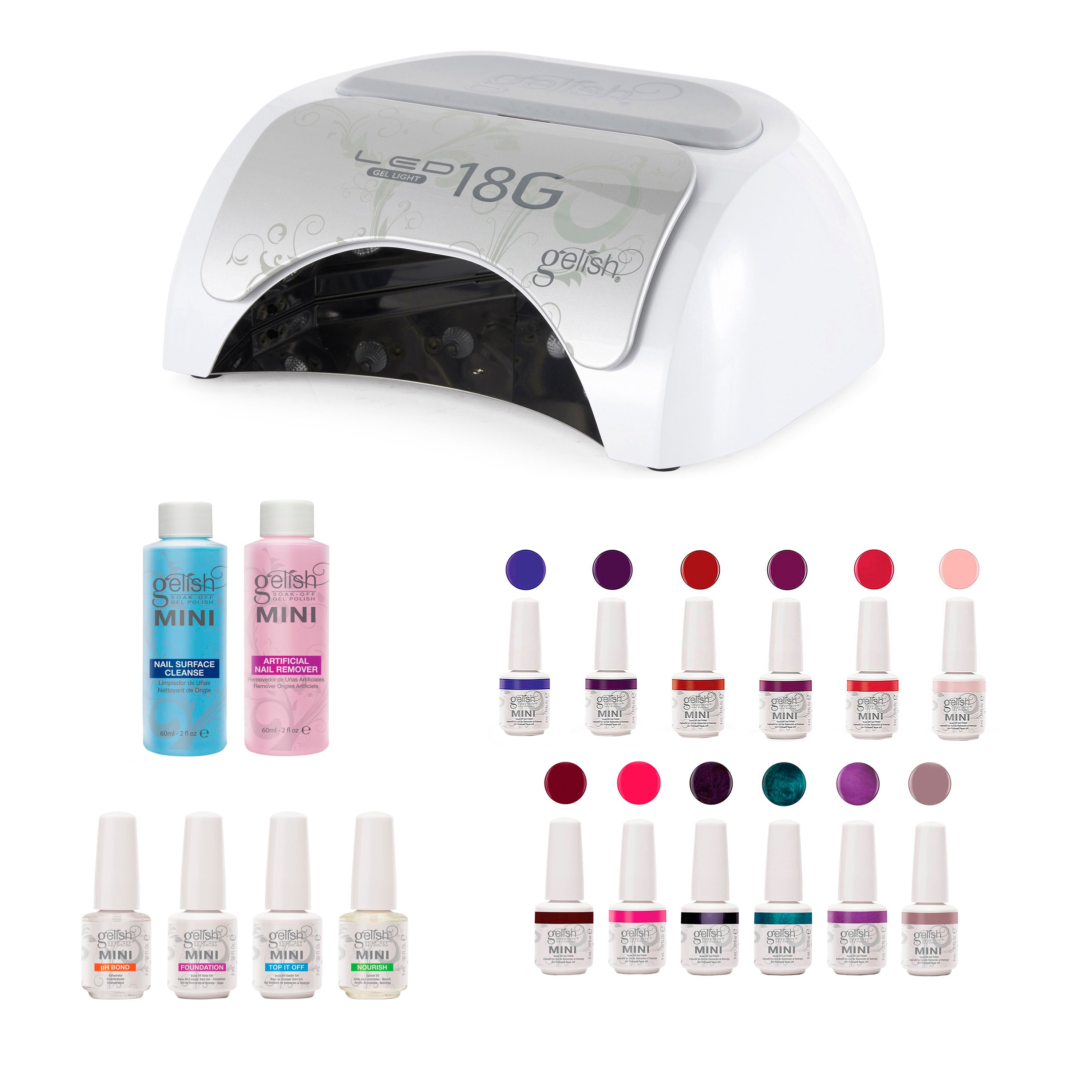 Gelish Harmony Professional Gel Nail Polish LED Lamp + Starter Kit + 16 Colors - VMInnovations