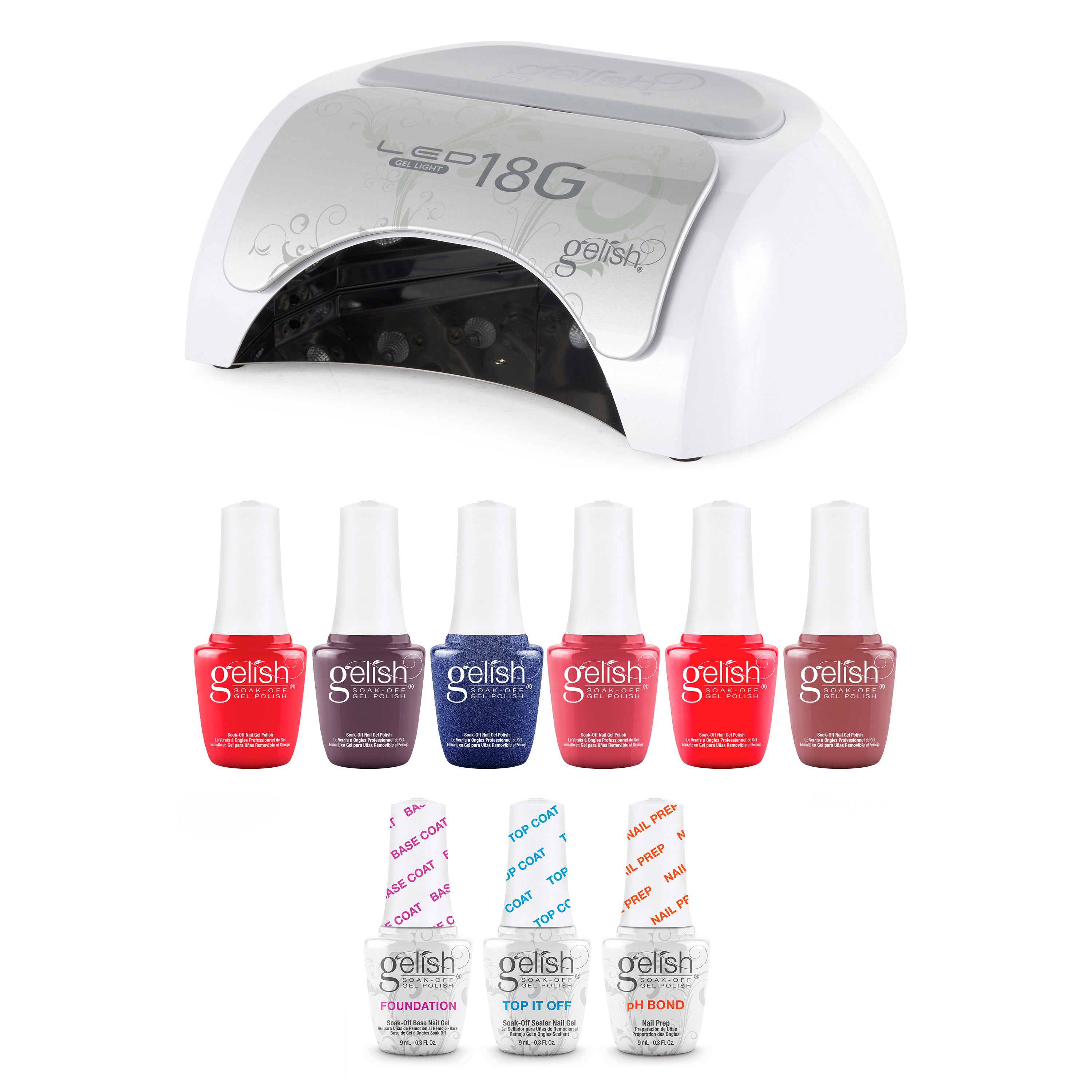 Gelish Complete Manicure Kit w/ 18G Curing Light, Terrific Trio & Midnight Set - VMInnovations