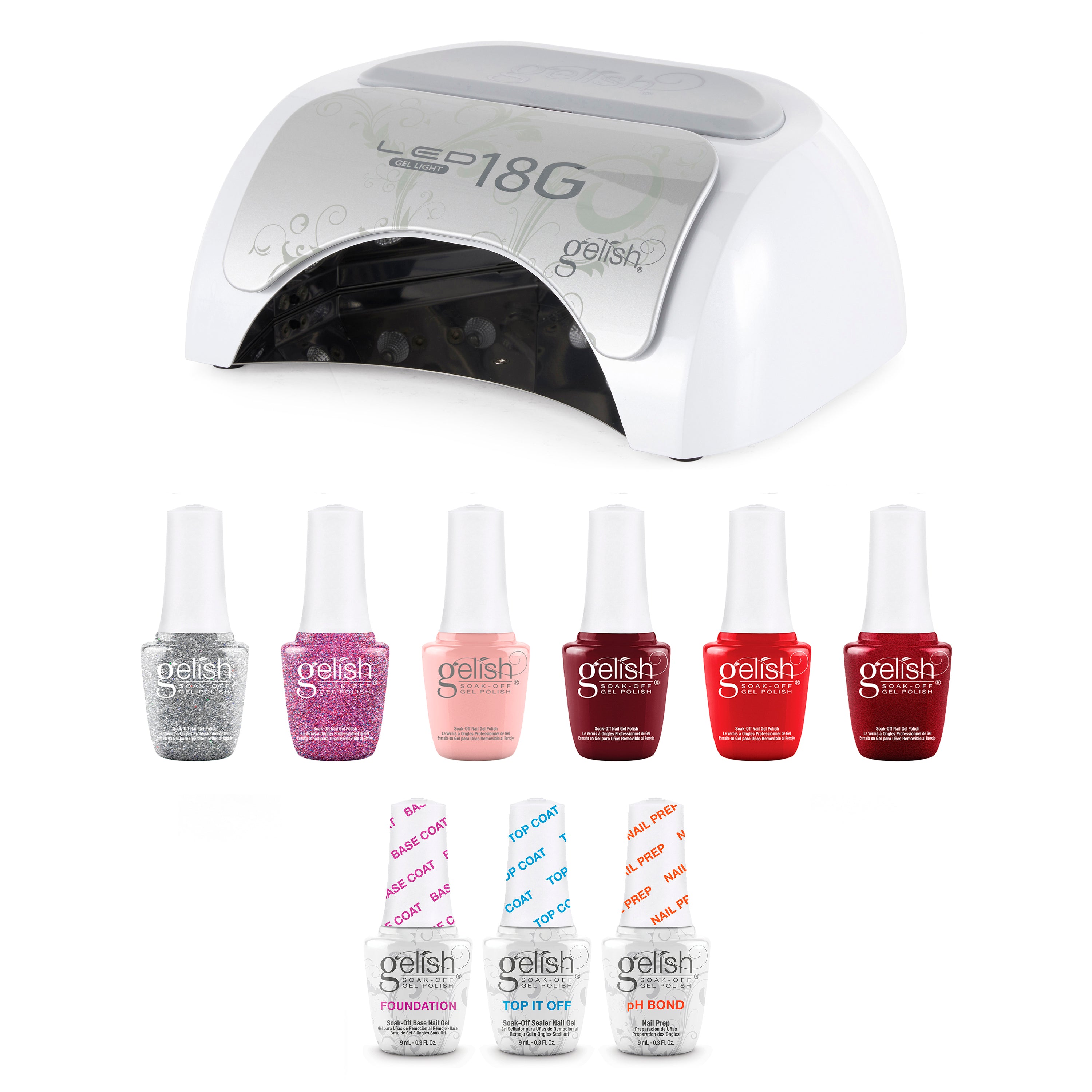 Gelish Manicure Kit w/ 18G LED Curing Light, Terrific Trio & Winter Marilyn Set - VMInnovations