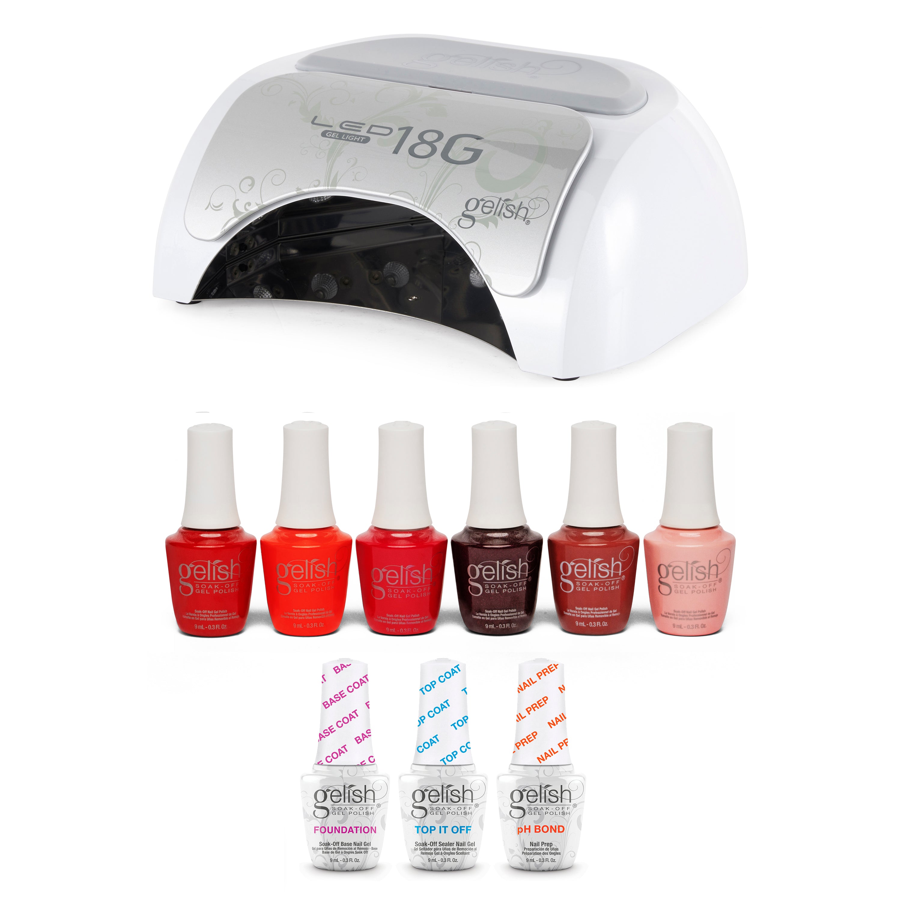 Gelish Complete Manicure Kit w/ 18G LED Curing Light, Terrific Trio & 2022 Reds - VMInnovations