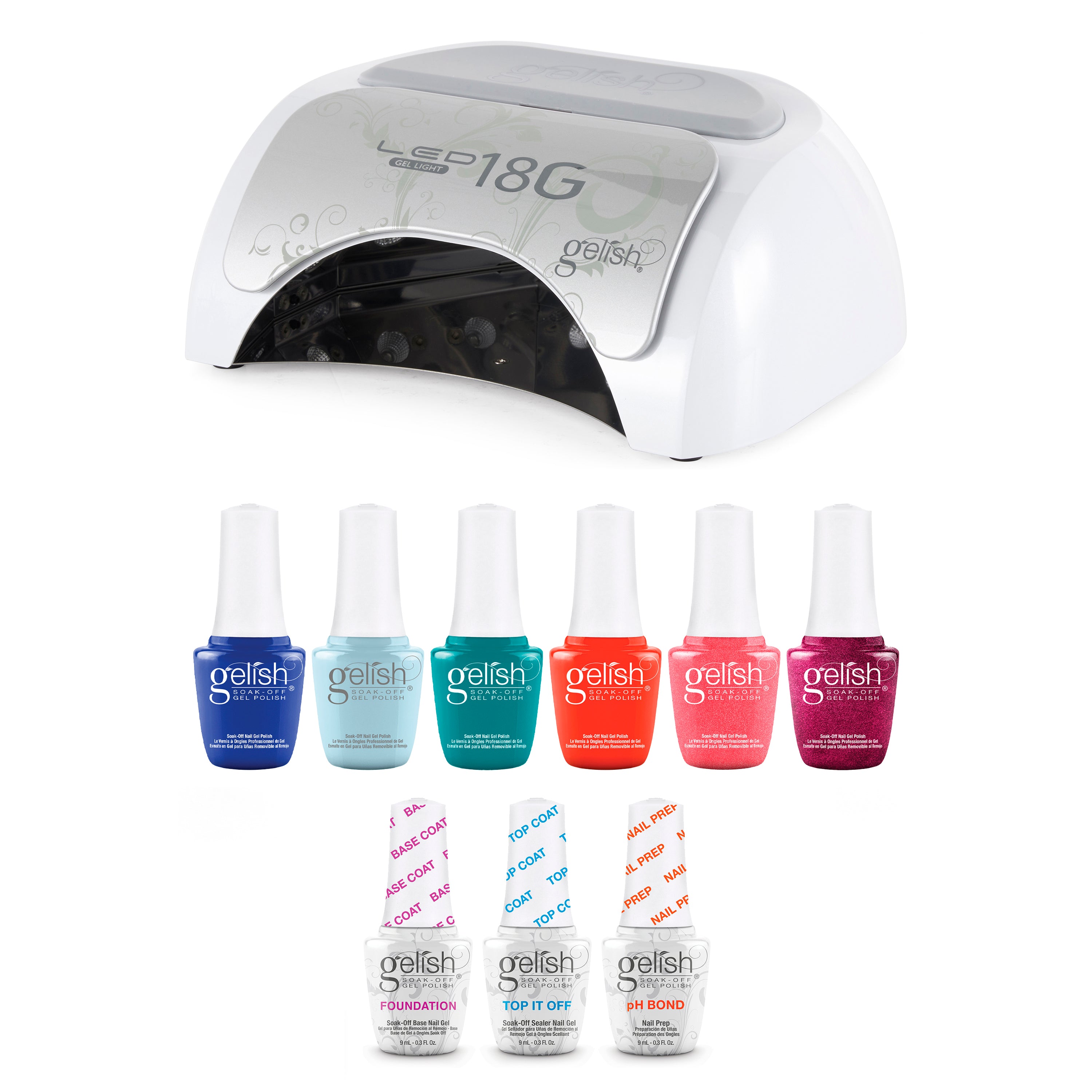 Gelish Manicure Kit w/ 18G LED Curing Light, Terrific Trio & Mini Splash Polish - VMInnovations