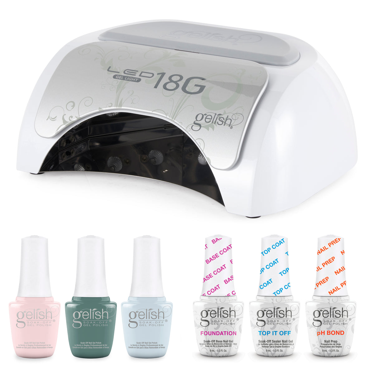 Gelish Manicure Kit w/ 18G LED Curing Light, Terrific Trio & Full Bloom Polish