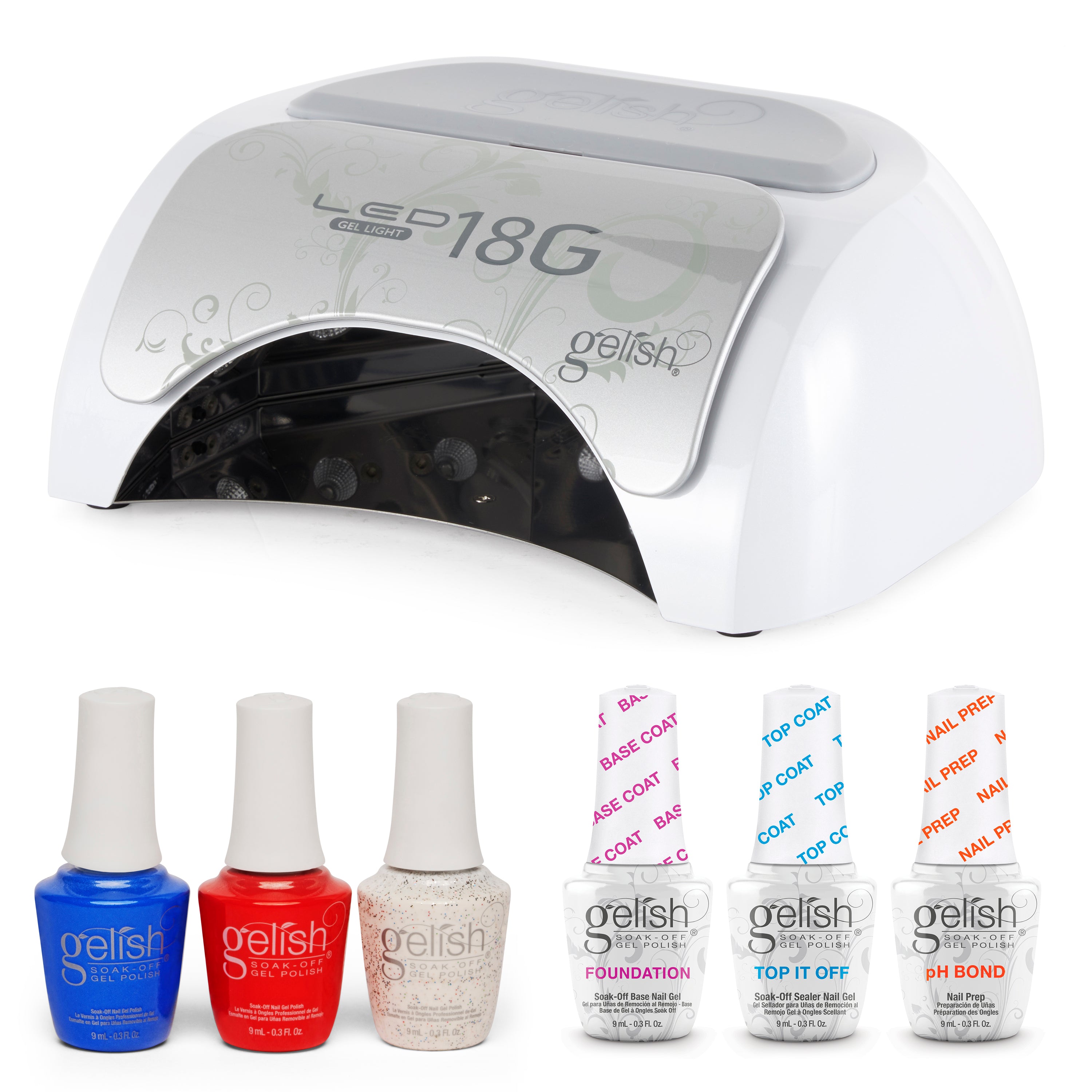 Gelish Manicure Kit w/ 18G LED Curing Light, Terrific Trio & Americana Polishes - VMInnovations