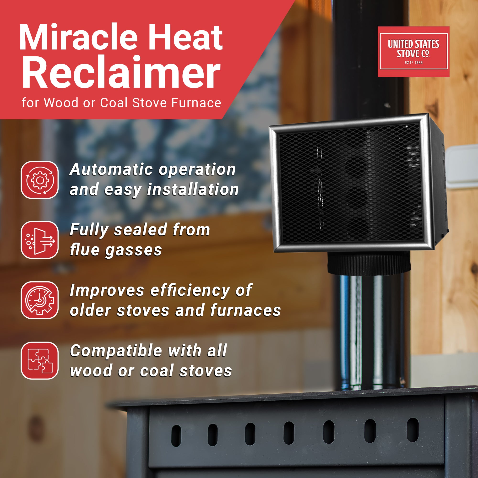 US Stove Company 6 In Heat Reclaimer Wood or Coal Stove Furnace, Black(Open Box)