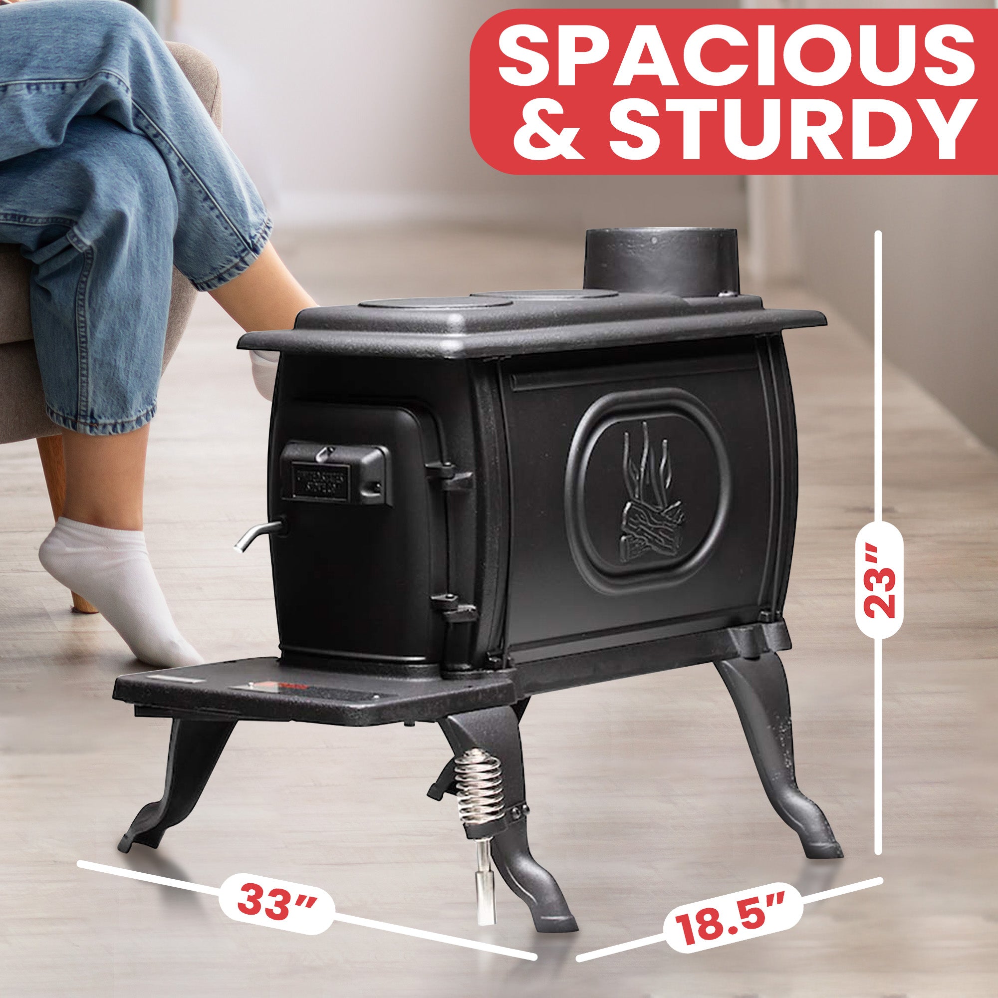 US Stove Company Rustic 900 Sq Ft Clean Burning Cast Iron Log Wood Stove (Used) - VMInnovations