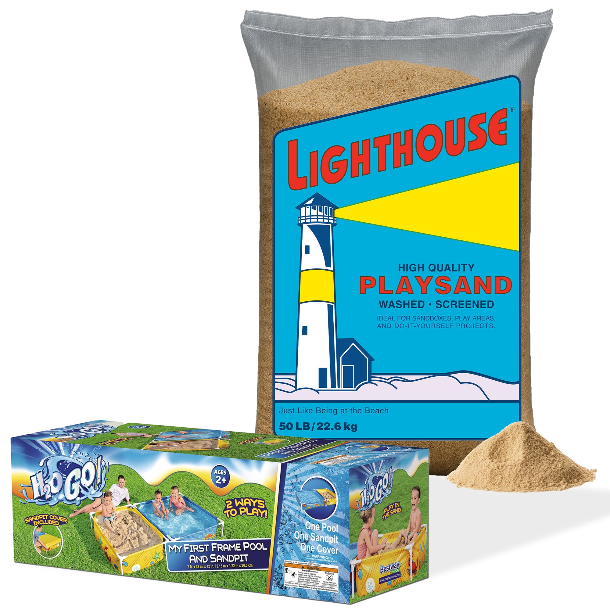 US Silica 50 Lb Lighthouse Comfortable Play Sand Bundled w/ Kiddie Pool, Sandpit - VMInnovations