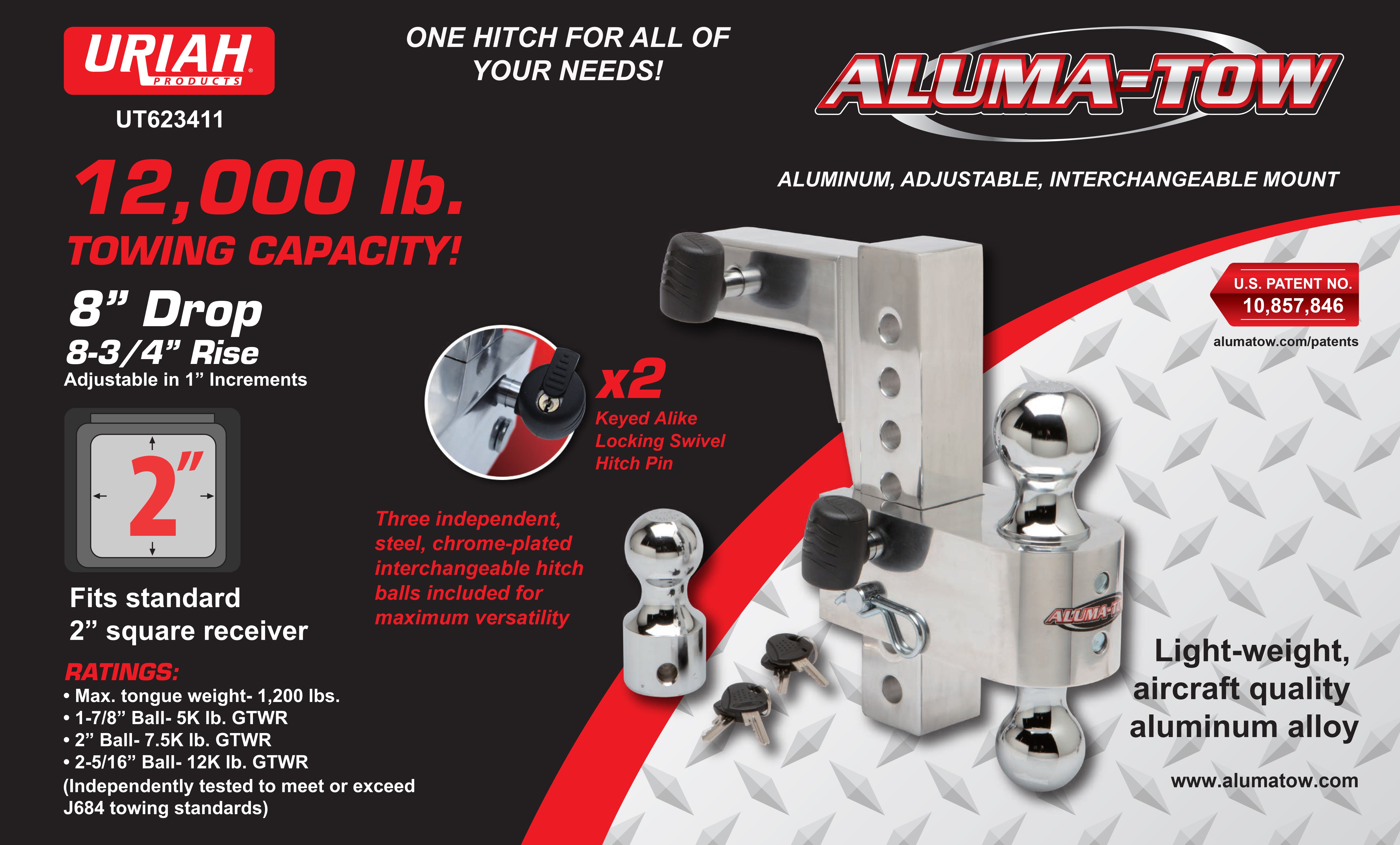 Uriah Products Adjustable Aluminum Hitch Mount 8 Inch Rise and Drop (Used) - VMInnovations