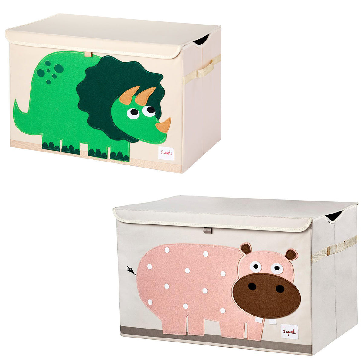 3 Sprouts Collapsible Toy Chest Storage Bin Bundle w/ Dinosaur + Hippo (2 Pack)