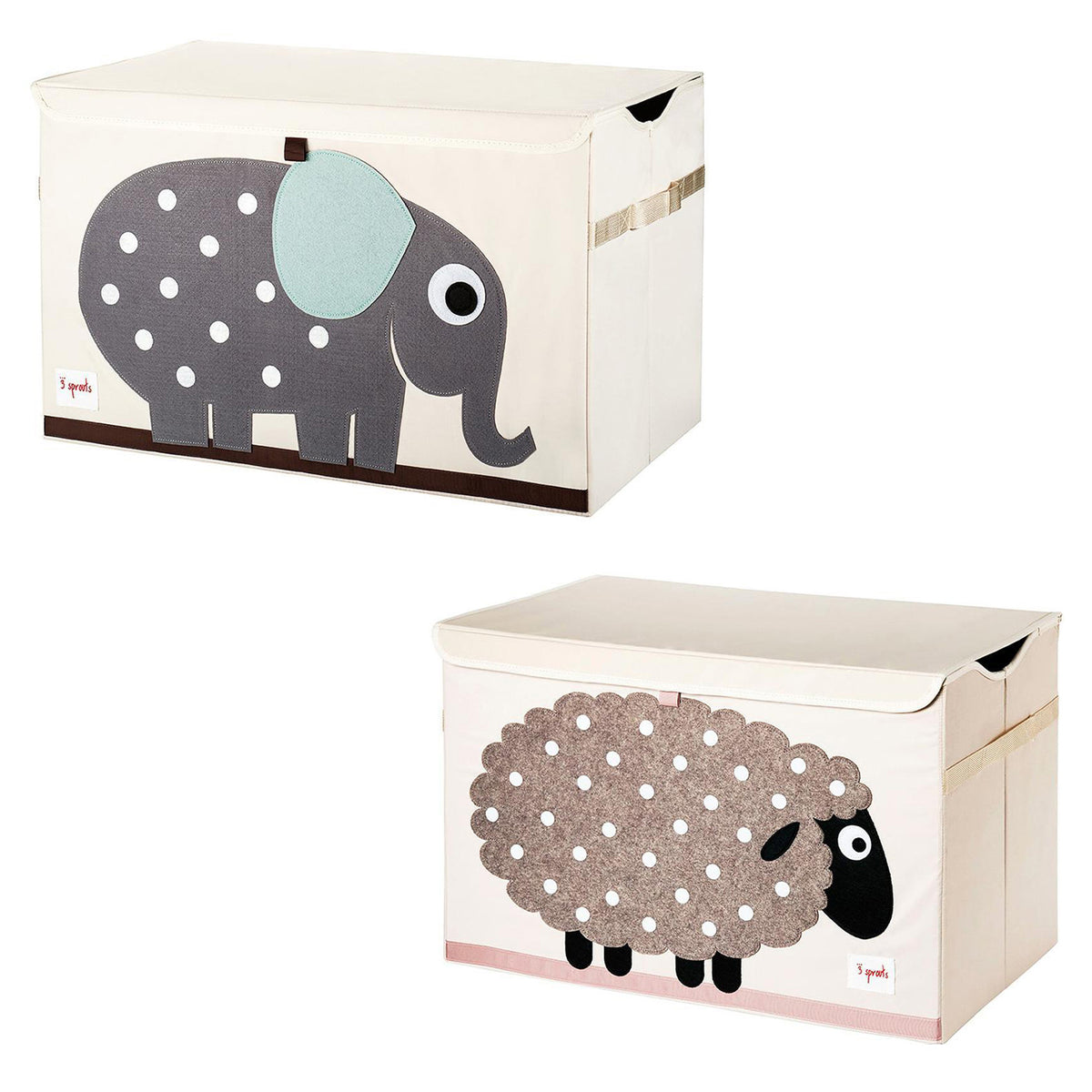 3 Sprouts Collapsible Toy Chest Storage Bin Bundle w/ Elephant + Sheep (2 Pack)
