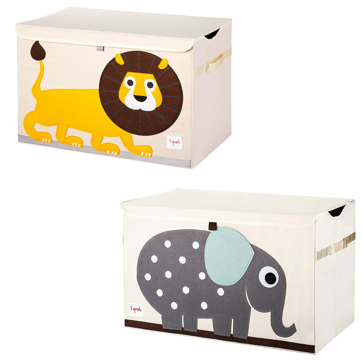 3 Sprouts Collapsible Toy Chest Storage Bin Bundle w/ Lion, Elephant (2 Pack)