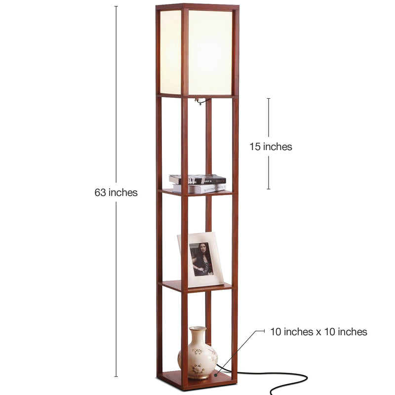 Brightech Maxwell Standing Tower Floor Lamp with Shelves and LED Light, Walnut