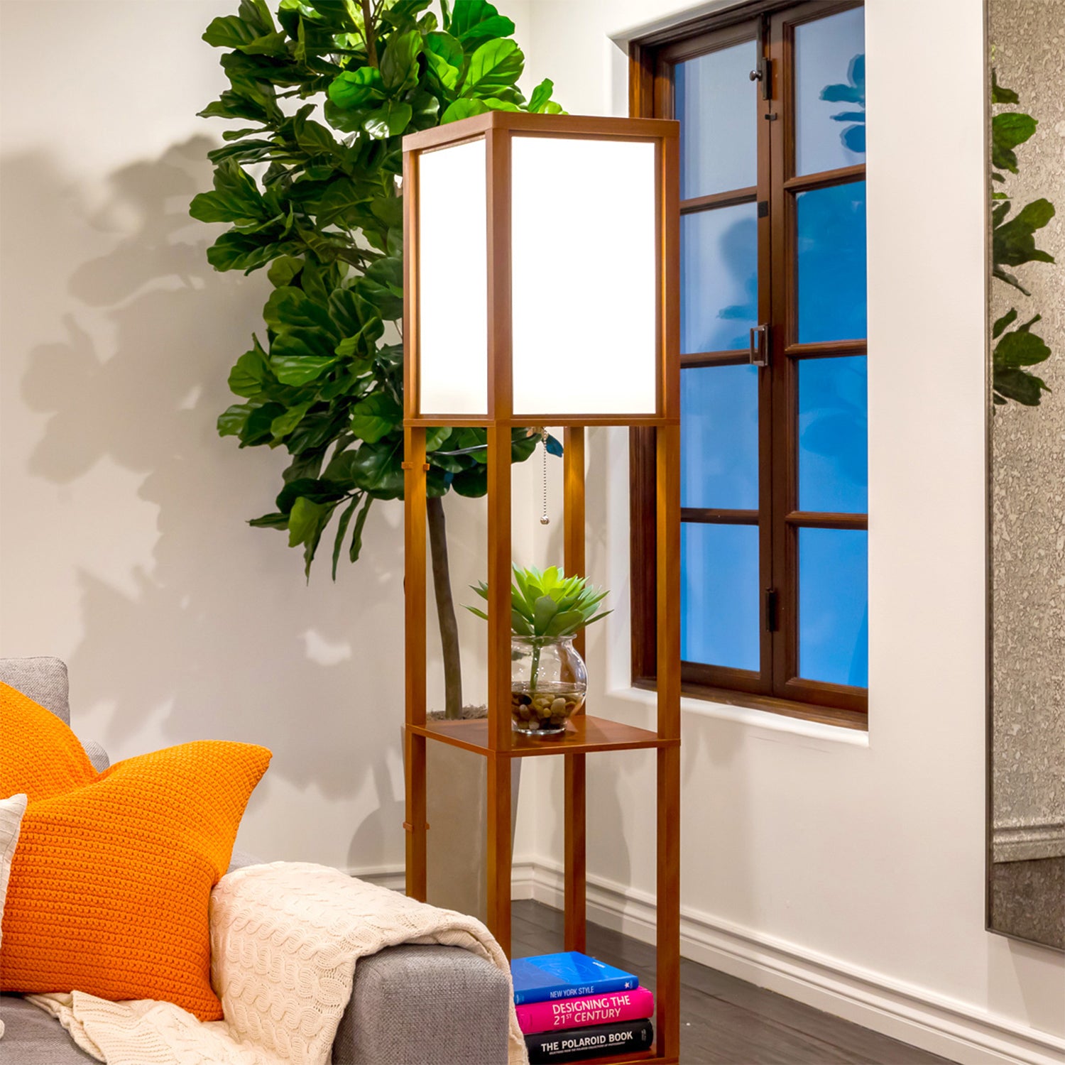 Brightech Maxwell Standing Tower Floor Lamp with Shelves and LED Light (Used)