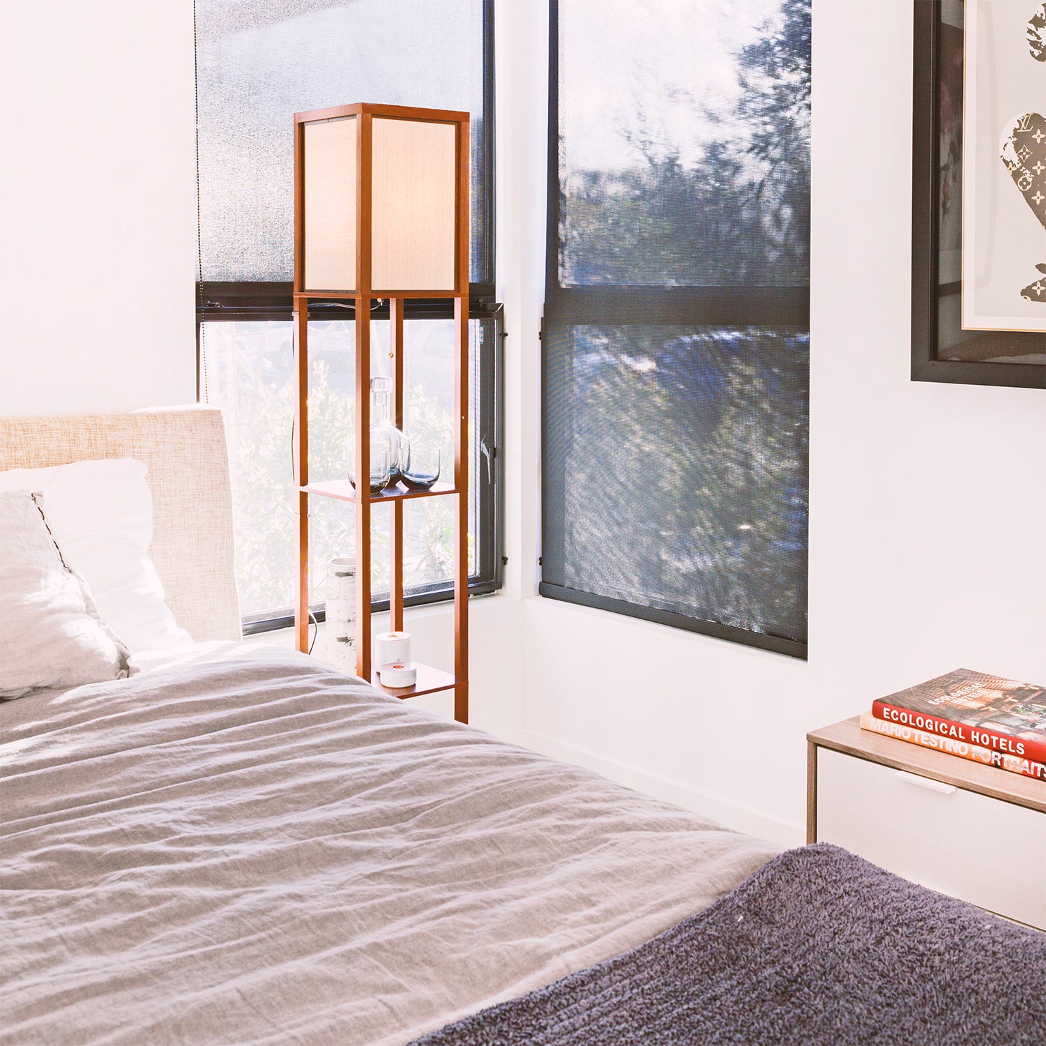 Brightech Maxwell Standing Tower Floor Lamp with Shelves and LED Light (Used)