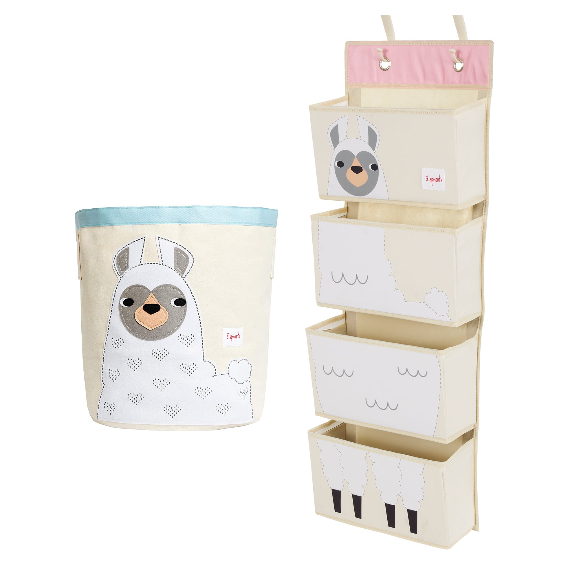 3 Sprouts Cute Storage Bin & Nursery Room Wall Hanging Basket Organizer, Llama - VMInnovations