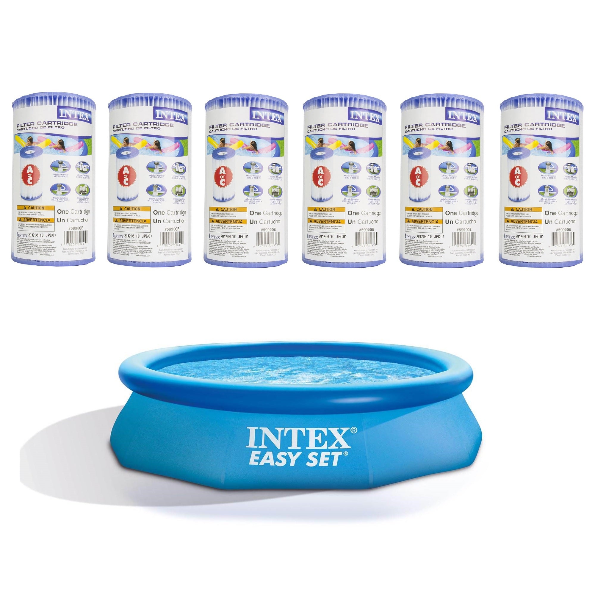 Intex Pool Filter Cartridge (6 Pack) w/ Easy Set 10 x 30 Foot Inflatable Pool