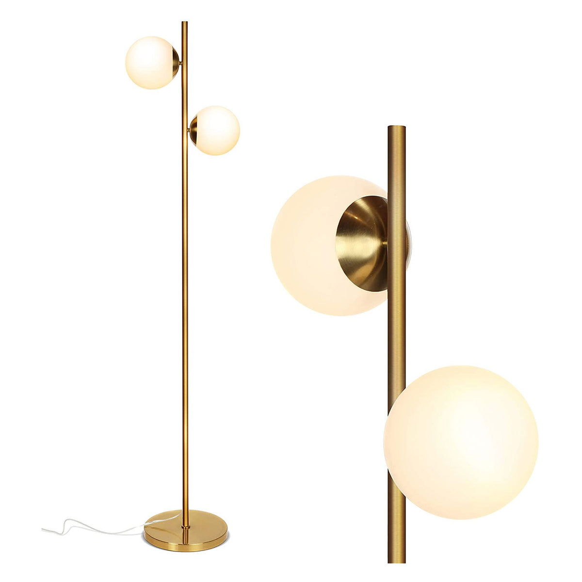 Brightech Sphere Light Standing Floor Lamp with LED Bulbs, Gold Brass (Used)