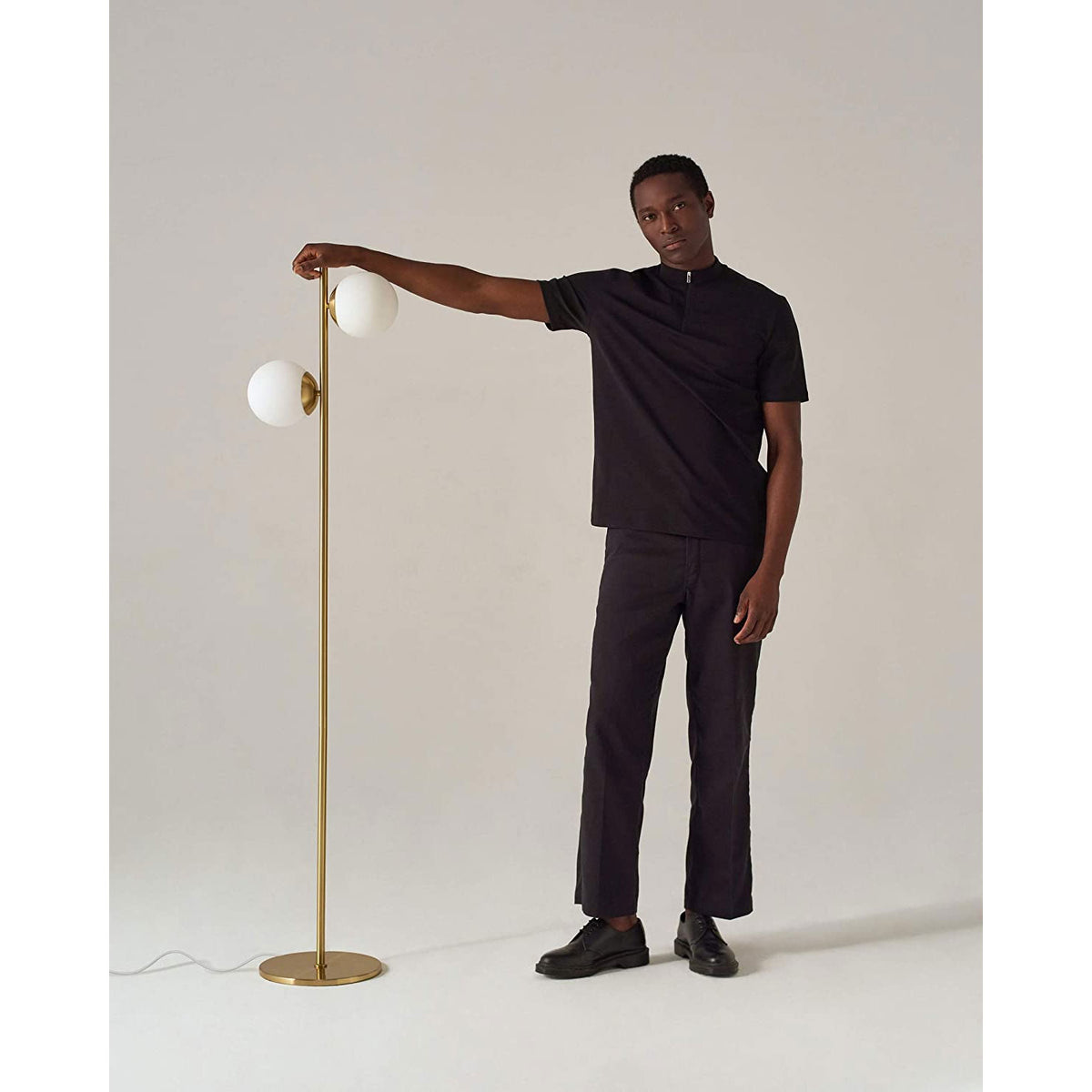 Brightech Sphere Light Standing Floor Lamp with LED Bulbs, Gold Brass (Used)