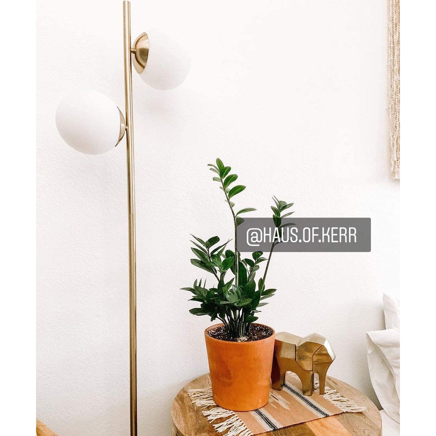 Brightech Sphere Light Standing Floor Lamp with LED Bulbs, Gold Brass (Used)