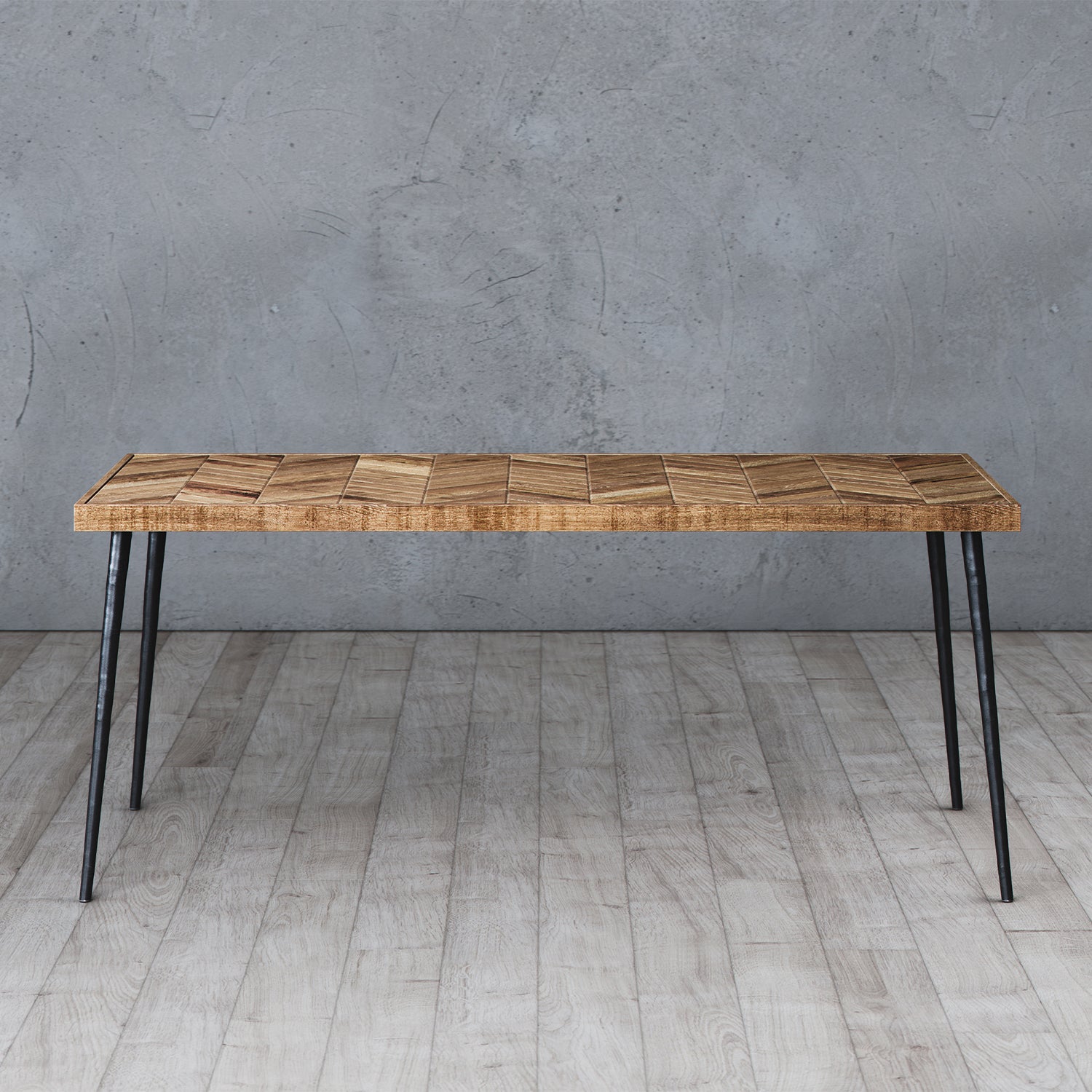 Mindful Living Rustic Mid Century Modern Wood & Iron Chevron Dining Table (Used) - VMInnovations