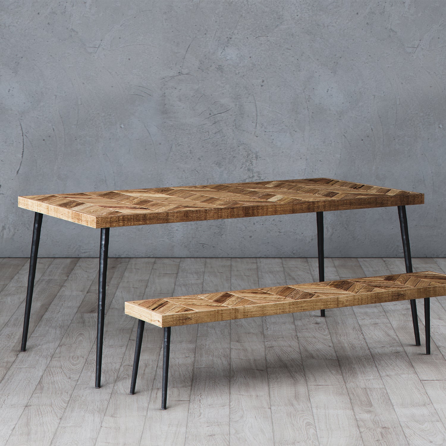 Mindful Living Rustic Mid Century Modern Wood & Iron Chevron Dining Table (Used) - VMInnovations