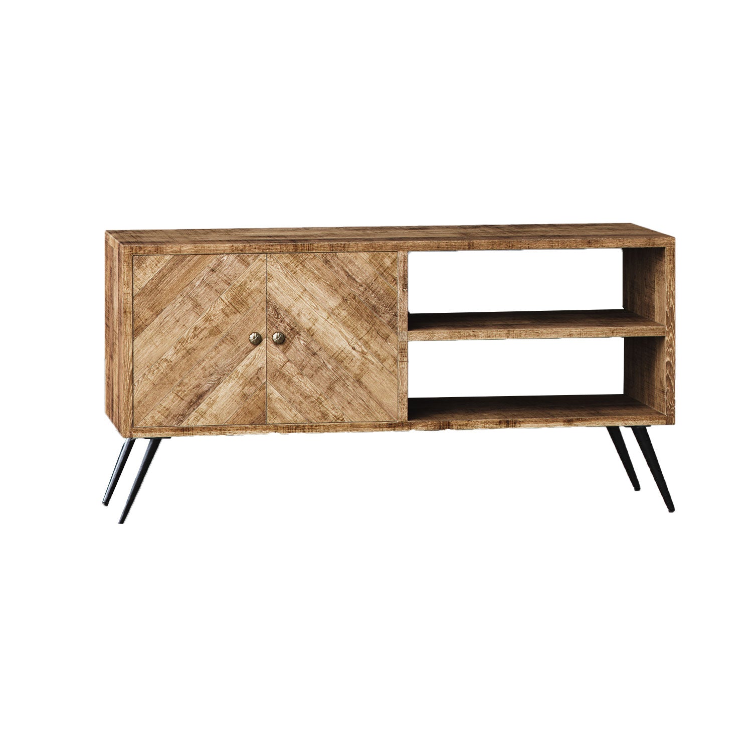 Mindful Living Rustic Mid Century 2 Shelf Mango Wood & Iron Chevron TV Cabinet - VMInnovations
