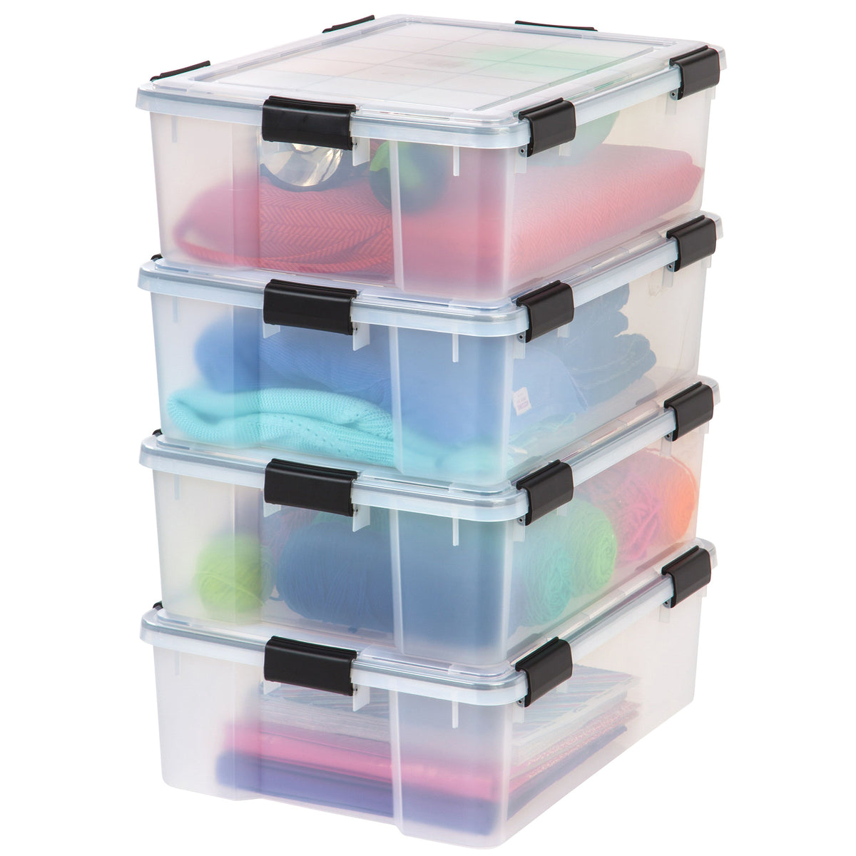 IRIS USA 41-Quart Stackable Plastic WEATHERTIGHT Clear Storage Box, (8 Pack)