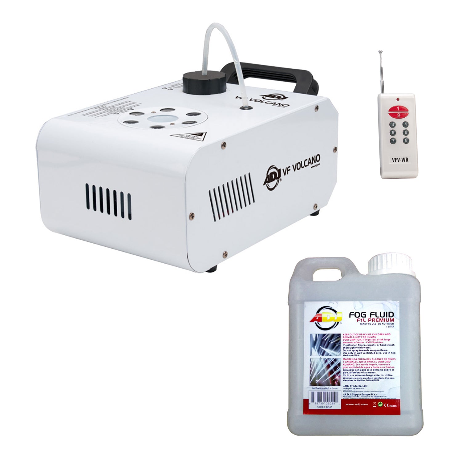 ADJ VF Volcano Fog Machine w/ 6 x 3W RGB LED Lighting w/ Remote & 1L Fog Fluid