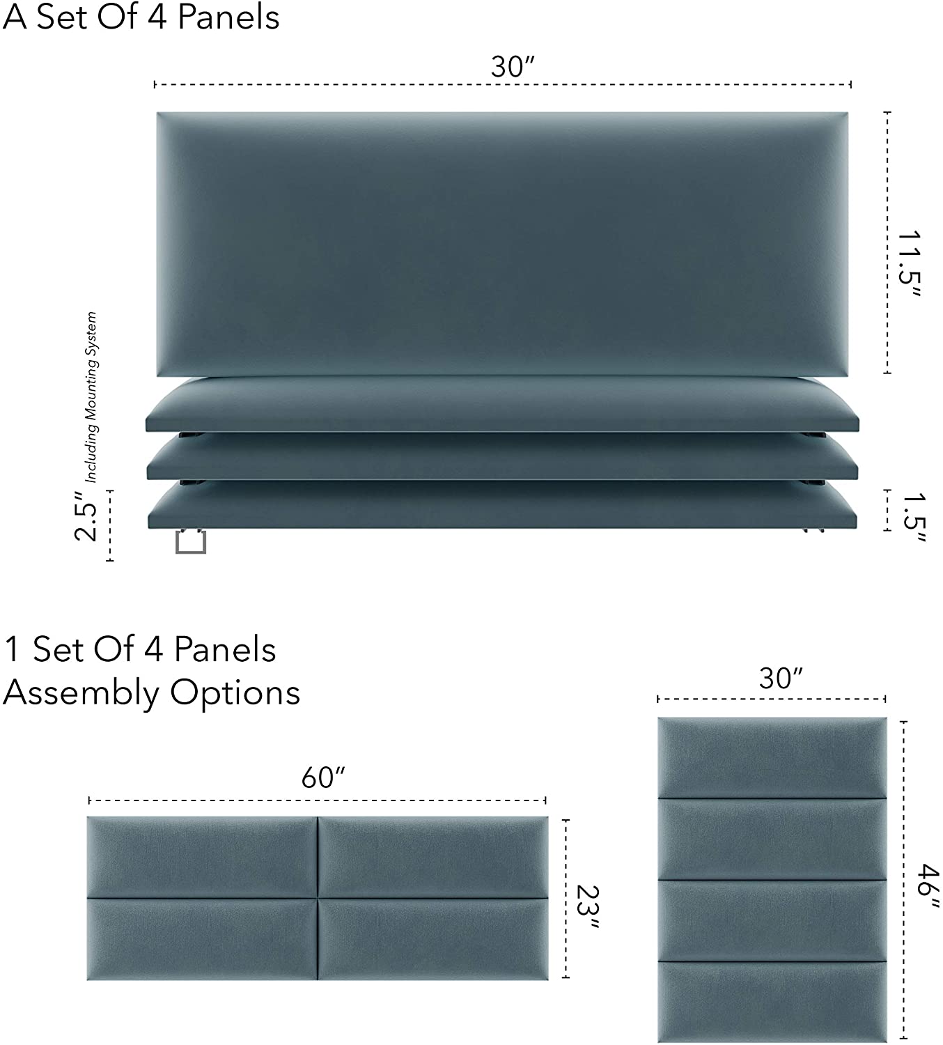 Vant 30x11.5 Inch Upholstered Decor Wall Panel, Antique Blue (4 Pack) (Open Box)