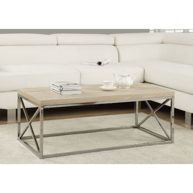 Monarch Natural Wood-Look Finish Chrome Metal Contemporary Coffee Table (2 Pack)