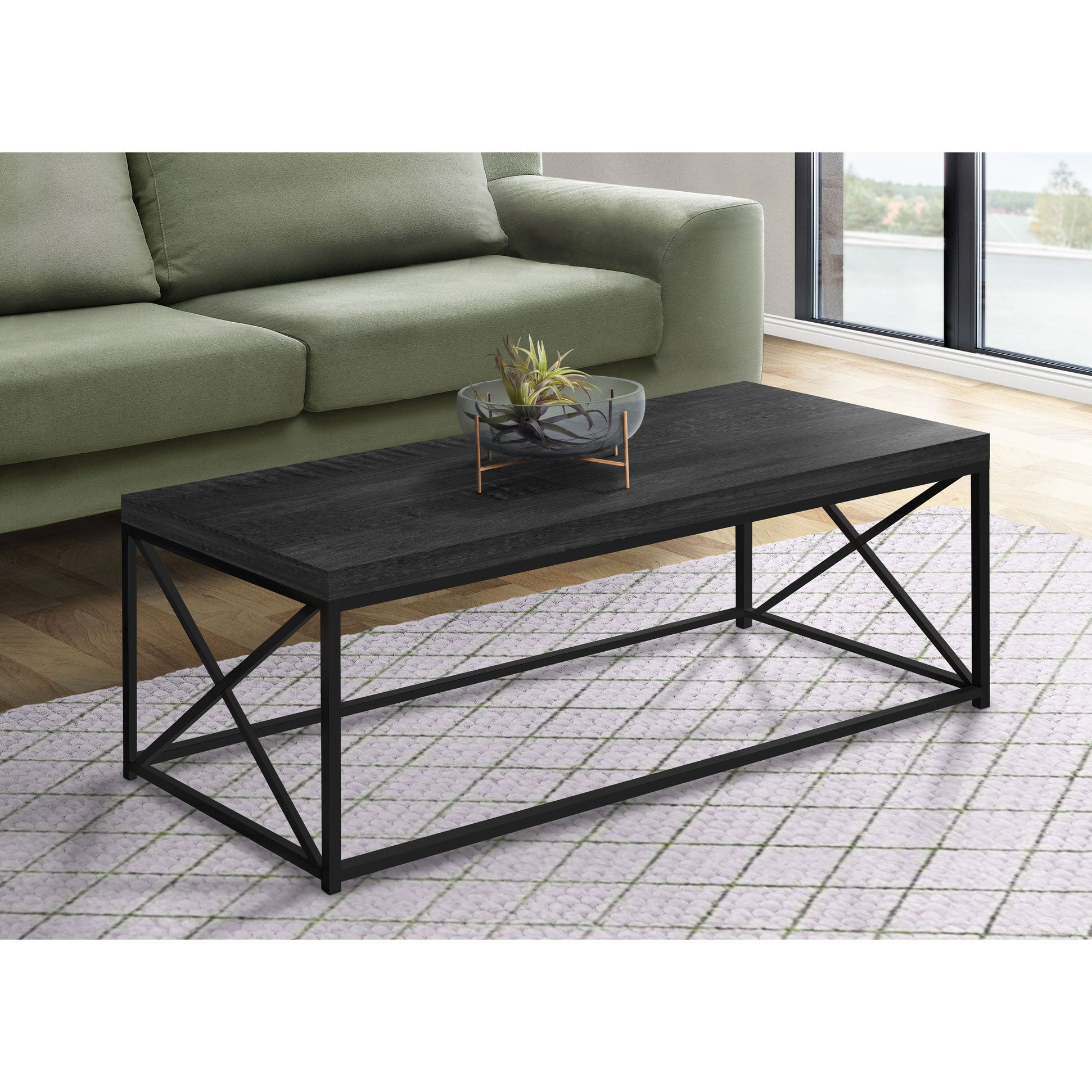 Monarch Black Wood-Look Finish Metal Decor Contemporary Coffee Table (For Parts)