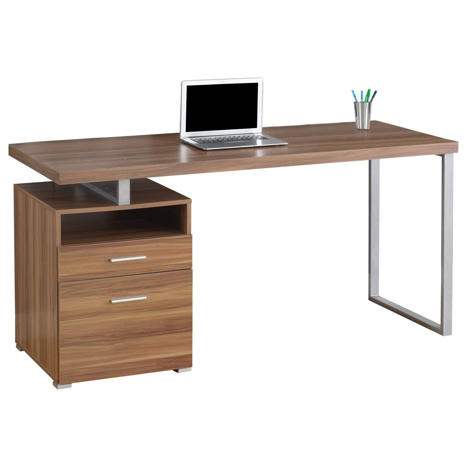 Monarch Specialties 60" Modern Home Computer Desk with Filing Drawer, Walnut