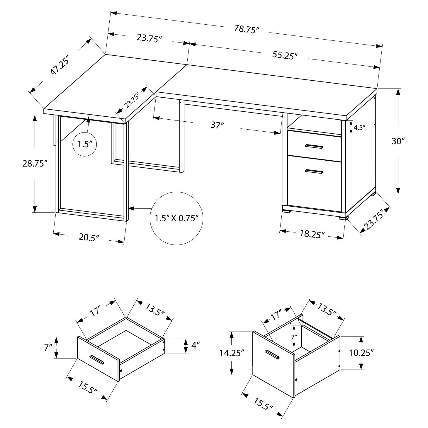 Monarch Specialties 80" Modern Home Office Computer Desk with Drawers (Used) - VMInnovations