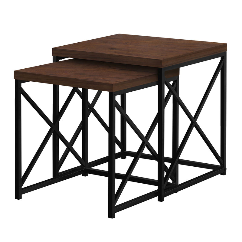 Monarch Specialties 2 Piece Square Nesting Accent Table Set, Cherry and Black