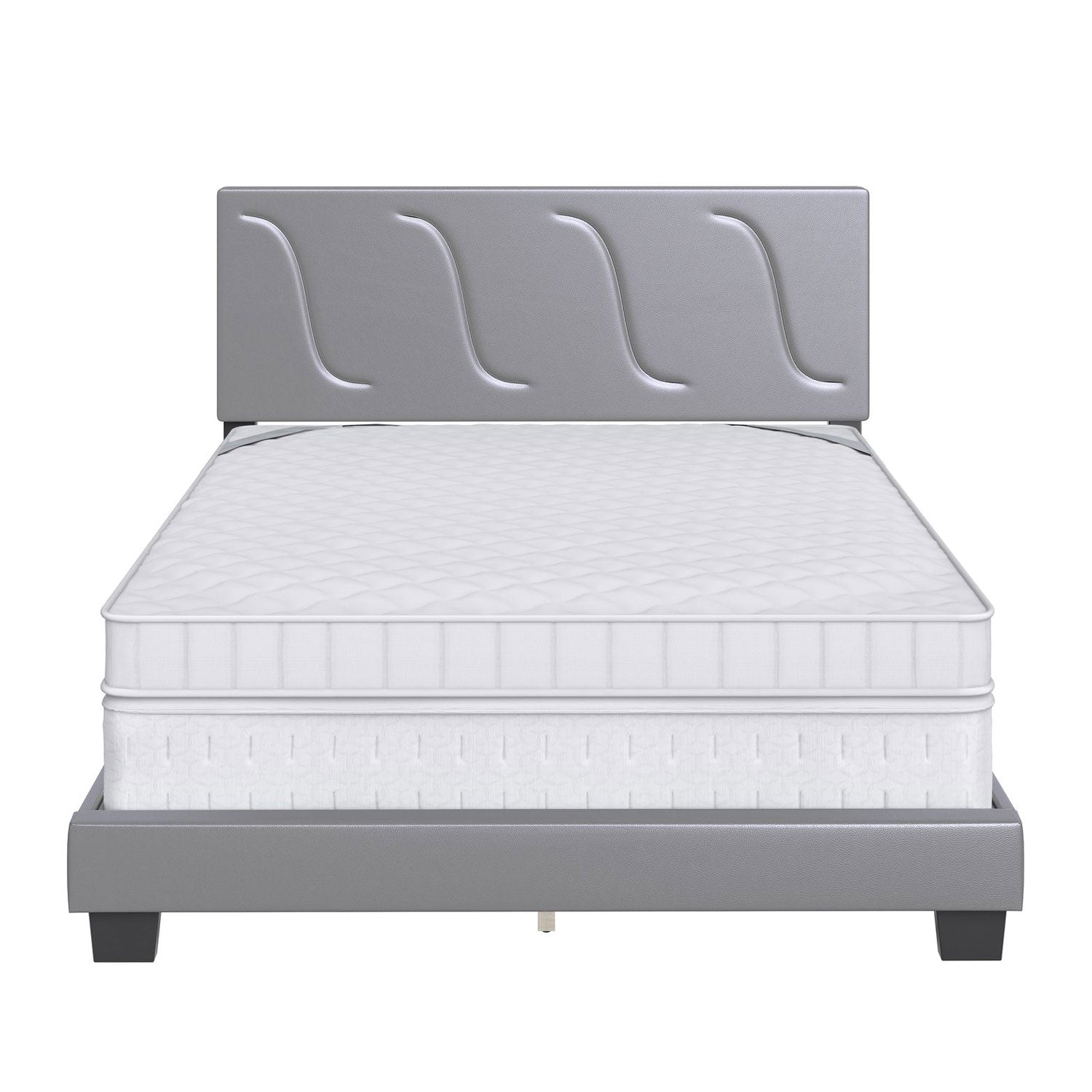 Boyd Sleep Brussels Faux Leather King Platform Bed Frame and Headboard, Grey - VMInnovations