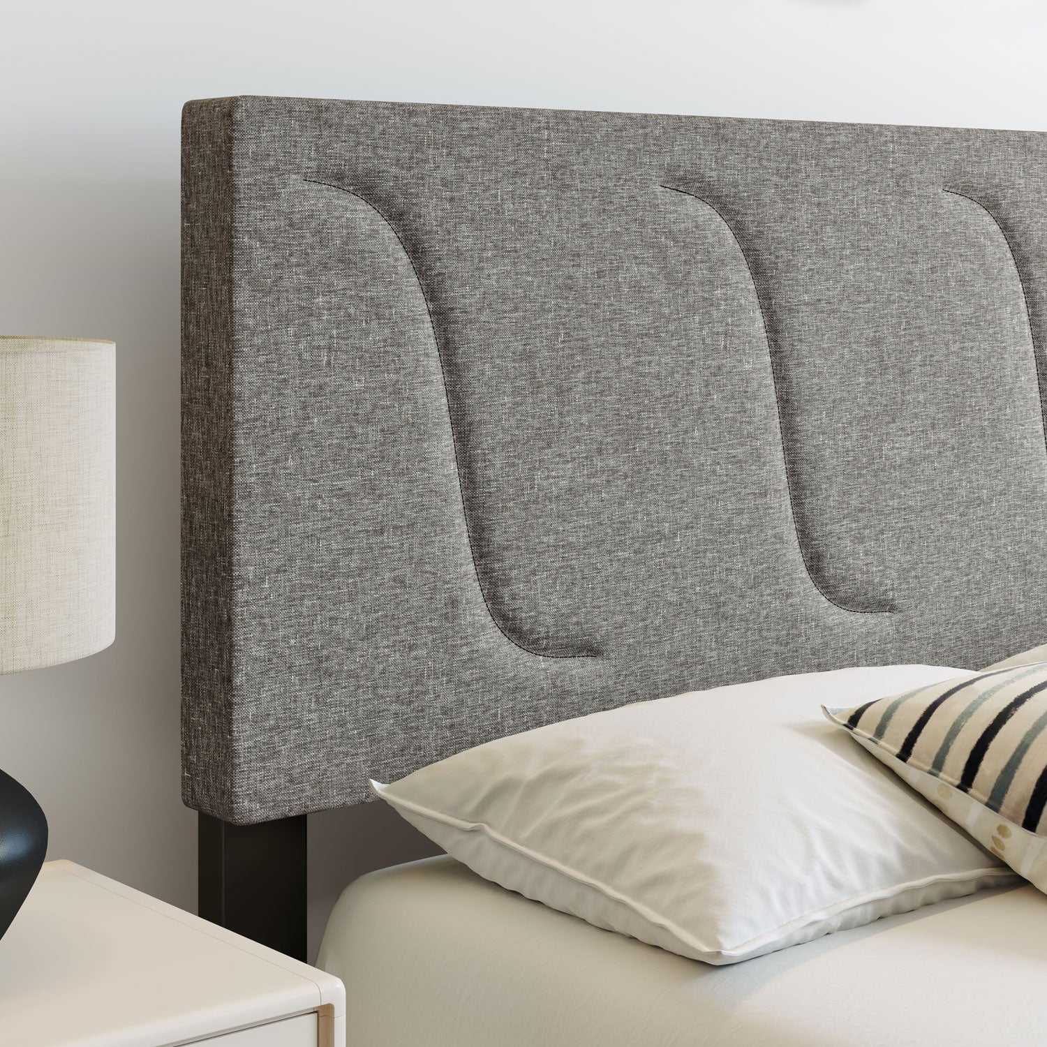 Boyd Sleep Aberdeen Linen Upholstered Queen Platform Bed Frame & Headboard, Grey